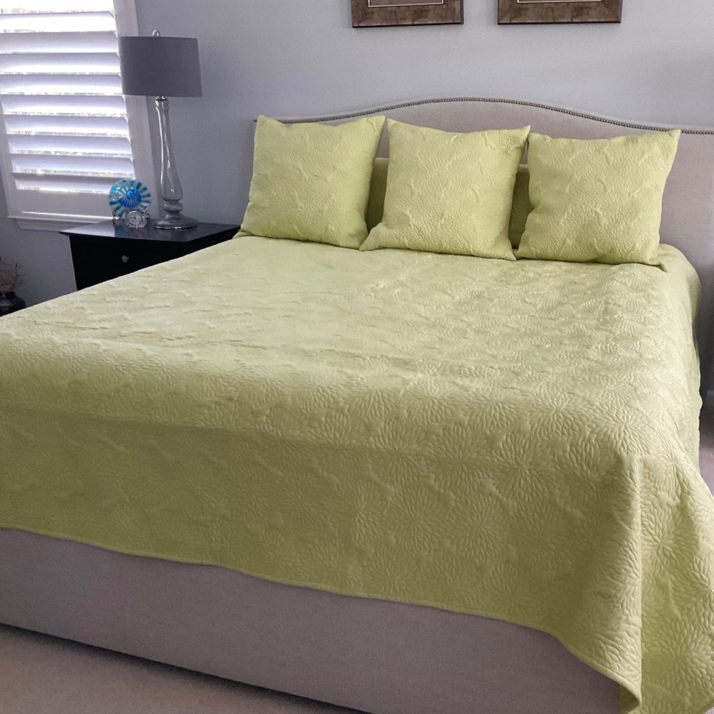 DKNY coverlet with matching European Shams (3) and 2 king size shams.